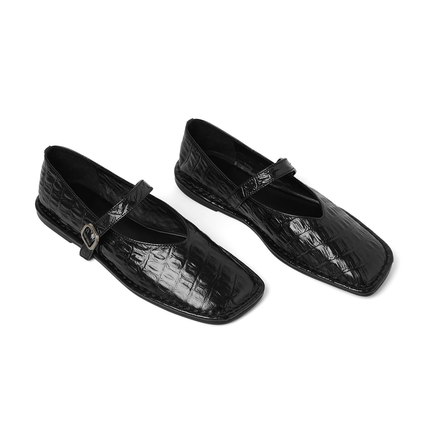 Women's Genuine Leather Mary Jane Flats with Square Toe