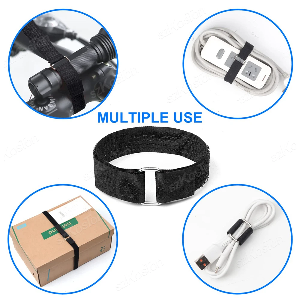 Adjustable 10/5m Cable Straps with 25/50 Buckles Free Cut Black Reusable Fastening Hook Loop Tie Securing Strip Cord Organizer