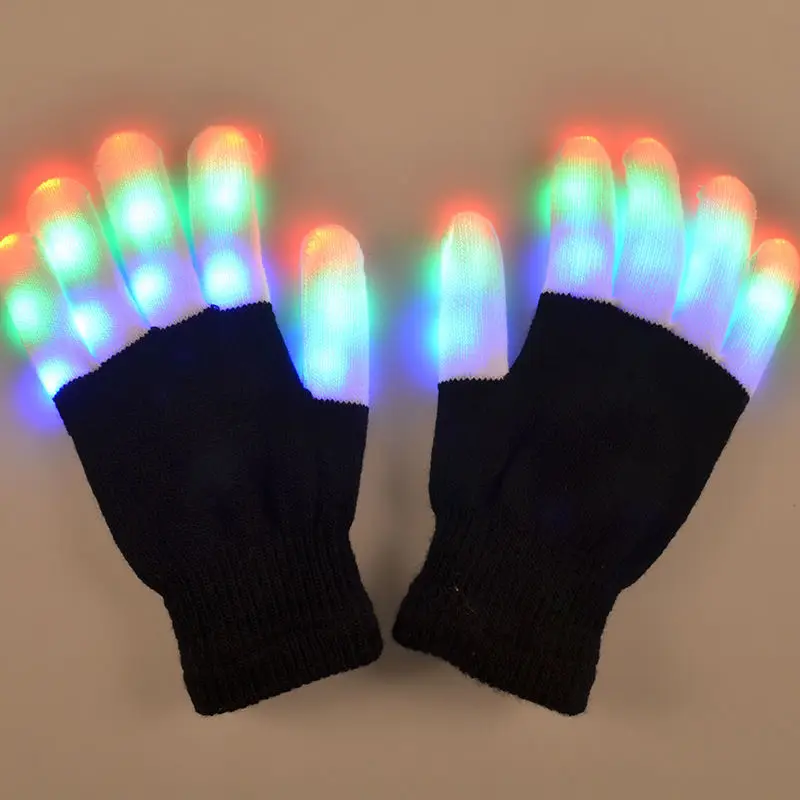 Winter Novelty Party Glow Party Supplies Glowing Gloves LED Rave Flashing Glove Glow 7 Mode Light Up Finger Tip Lighting Black