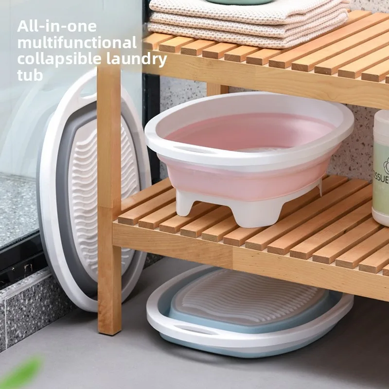 Factory direct sales plastic folding thickened oval portable environmentally friendly laundry basin washing board