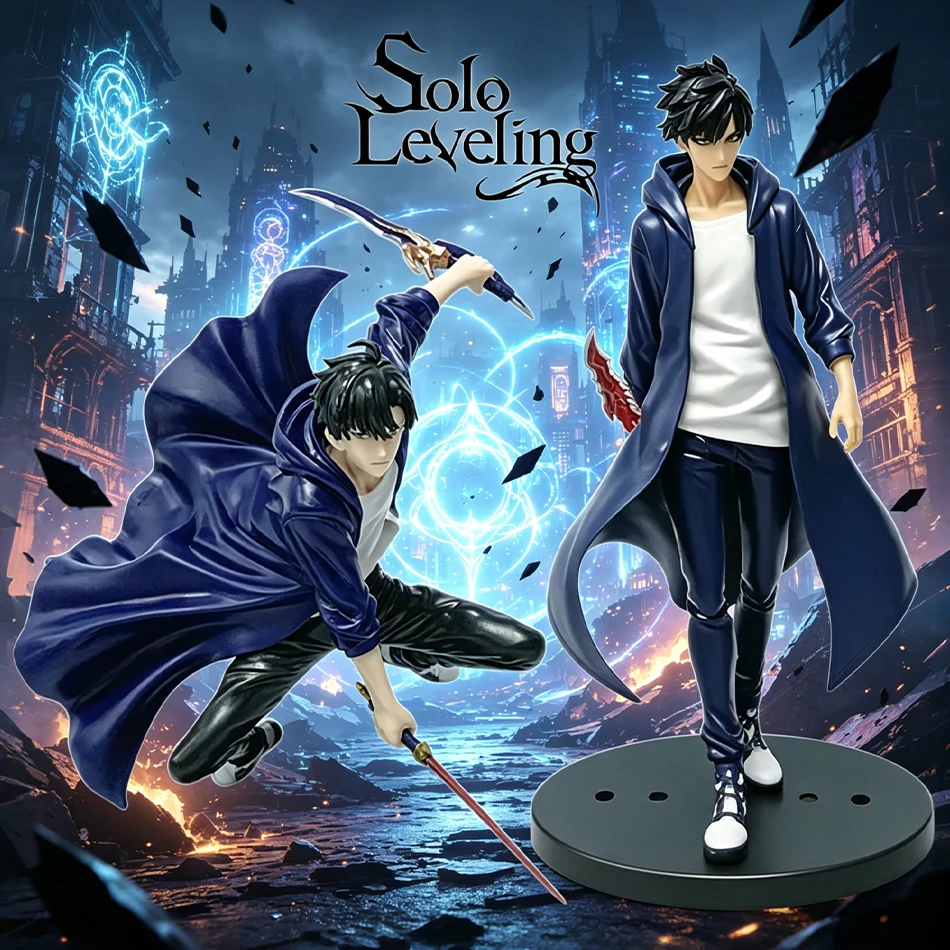 Figura de acción de Sung Jinwoo de Solo Leveling (versión anime) - Figura coleccionable de PVC de 21 cm, modelo de exhibición, mercancía de anime en stock.