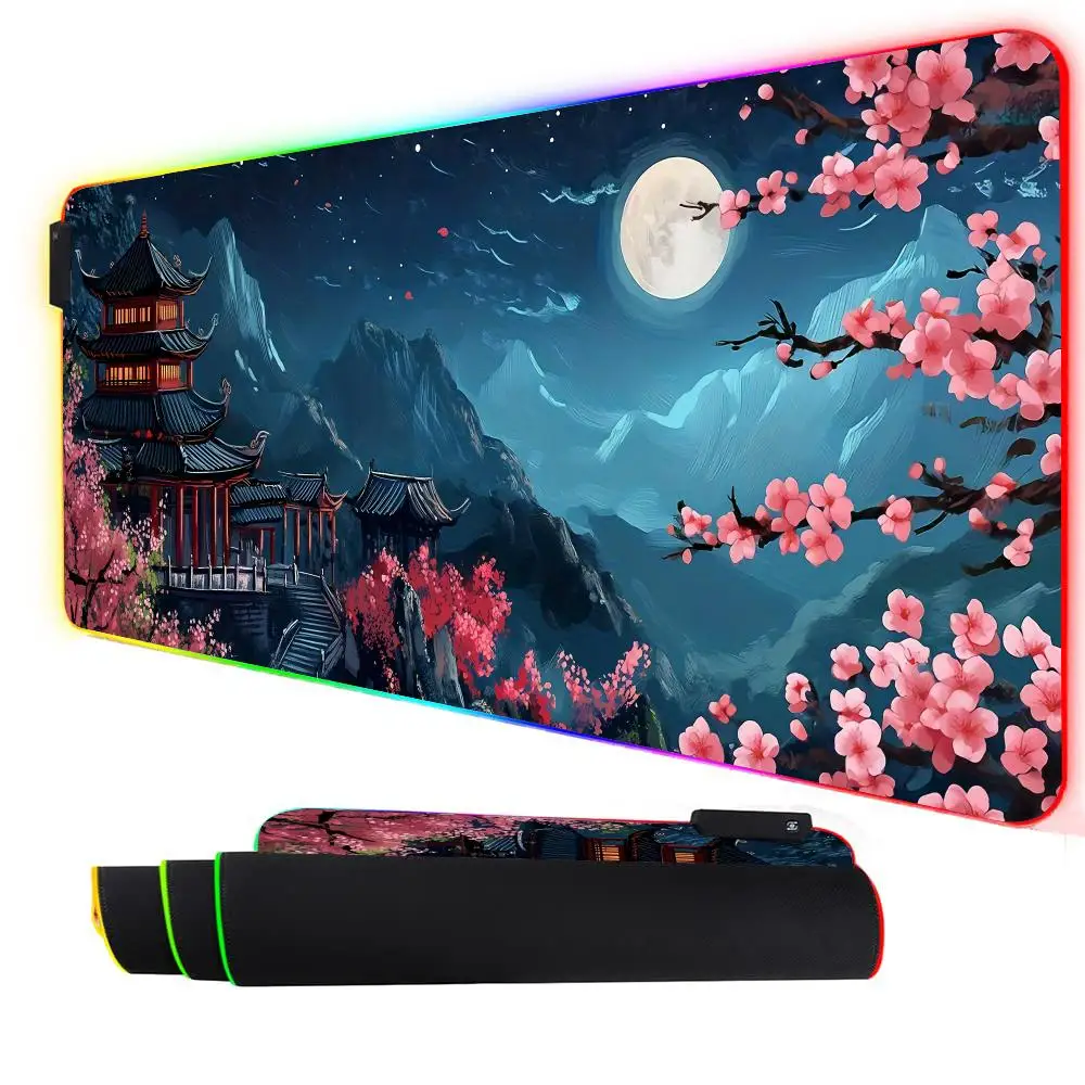 

RGB Mouse pad Romantic landscape theme gaming mat rubber anti-slip Desk Mat LED glow Gaming keypad mousepad gamer pc accessories