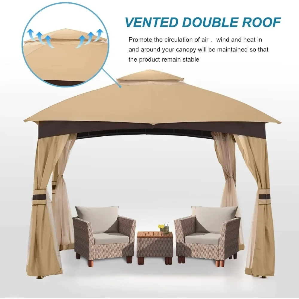 Imagem -06 - Folding Canopy Tent Decor Toldo ao ar Livre Pátio Gazebo para Jardim Upgrade Steel Frame And Netting Walls 8x8 Bege