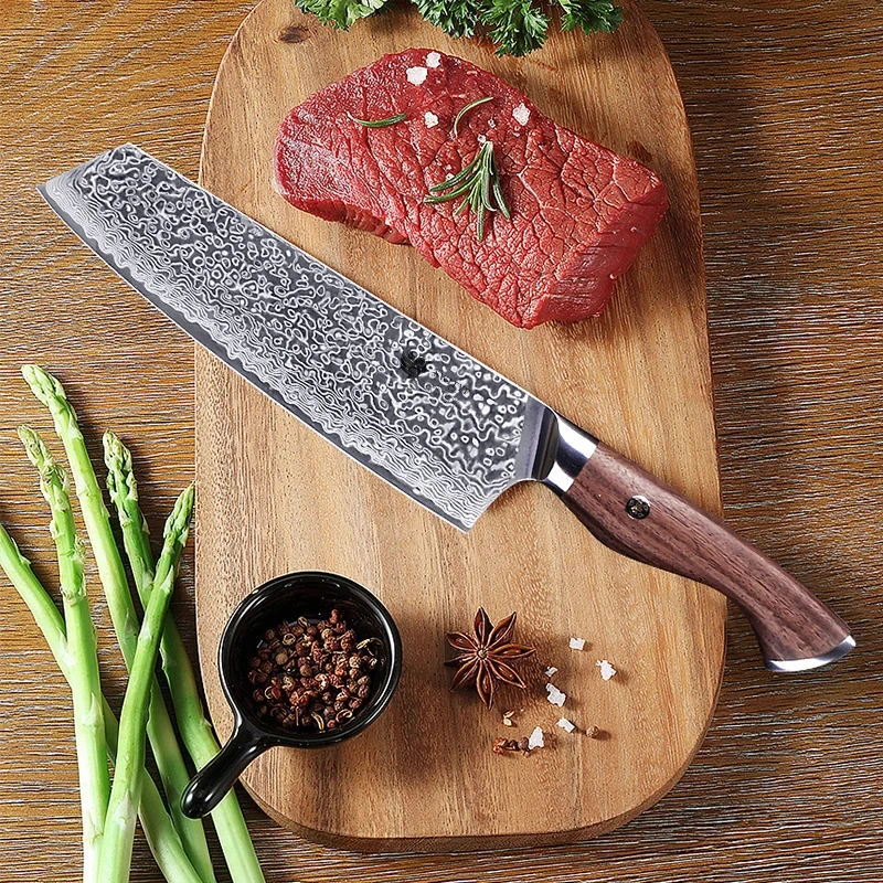 

Chefs Cleaver Knife 67 Layers Damascus Steel Blade Sharp Slicing KiritsukeCutlery Kitchen Knives Cooking Tools Rosewood Handle