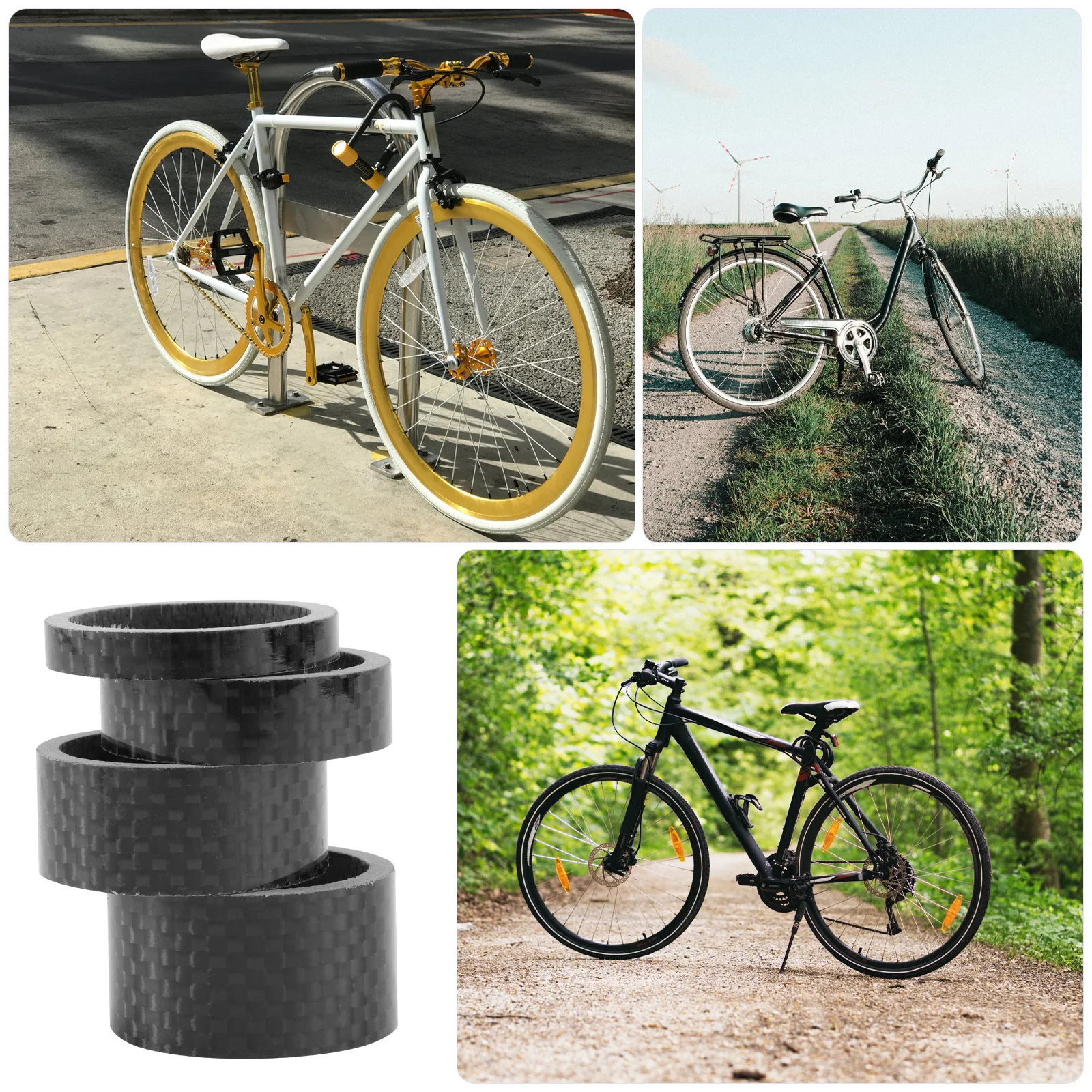 

4Pcs Carbon Fiber Bike Stem Headset Spacers Different Sizes 5 10 15 20mm Oversize Forks Handlebar Riser Bike Washer