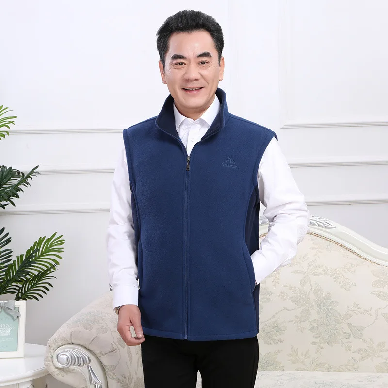 2023 Men's Autumn and Winter Double-Sided Fleece Casual Vest Stand Collar Polar Fleece Thermal Vest