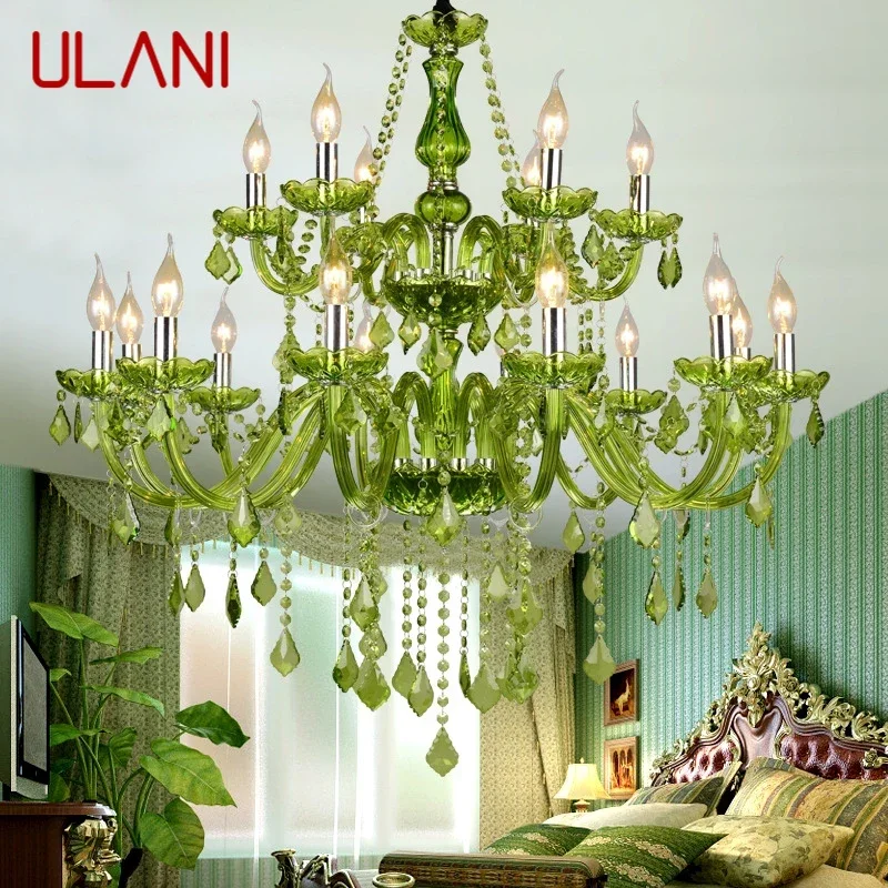 

ULANI European Style Crystal Pendent Lamp Green Candle Lamp Luxurious Living Room Restaurant Bedroom Lnternet Bar Chandelier