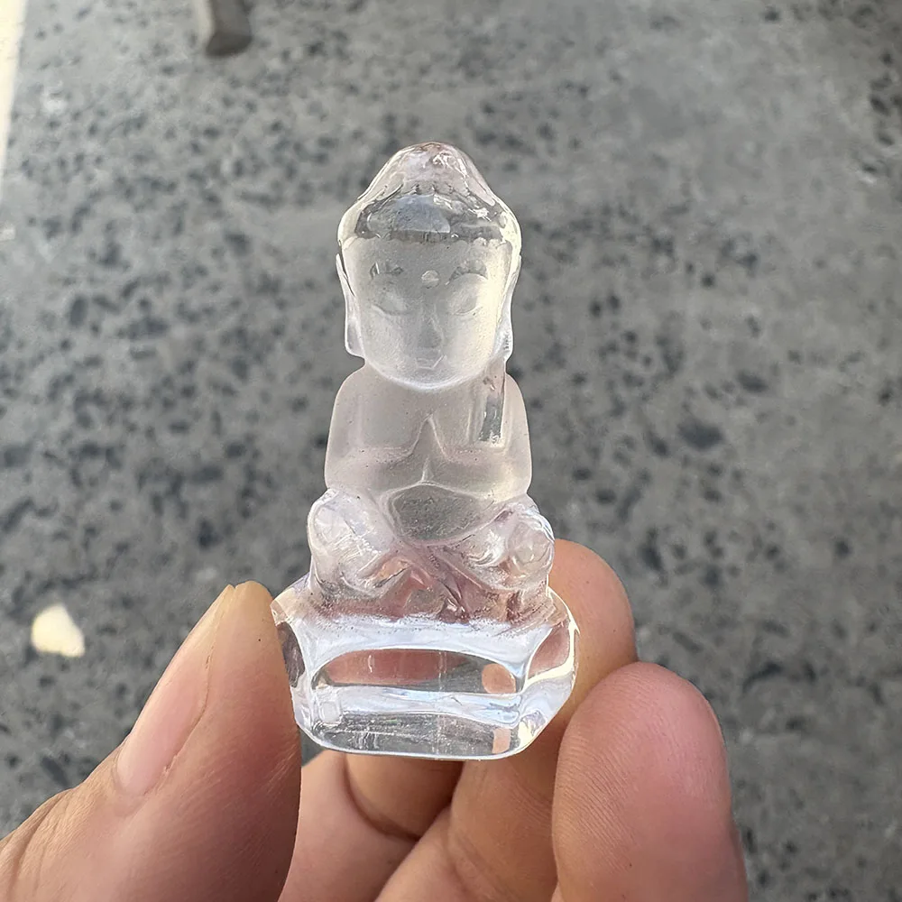 Custom Unique Hand-Carved Natural White Crystal Seated Buddha Figurine - Gemstone Mindfulness Statue Desktop Ornament