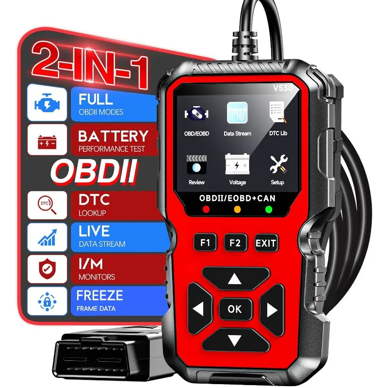 OBD2 Scanner Diagnostic Tool, Engine Fault Code Reader with Erase Reset, OBD II CAN Protocol, Live Data Stream, I/M Readiness,