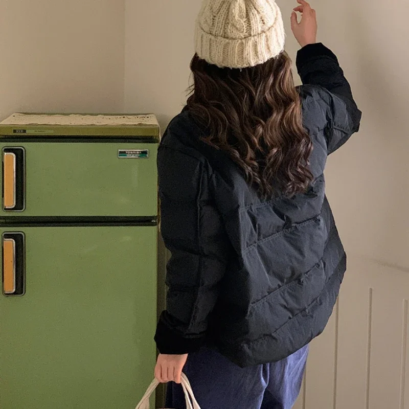 Chaqueta corta de retazos elegante para mujer, abrigo ligero acolchado de algodón, abrigo de manga larga con bolsillo, abrigos de diseño cálido,