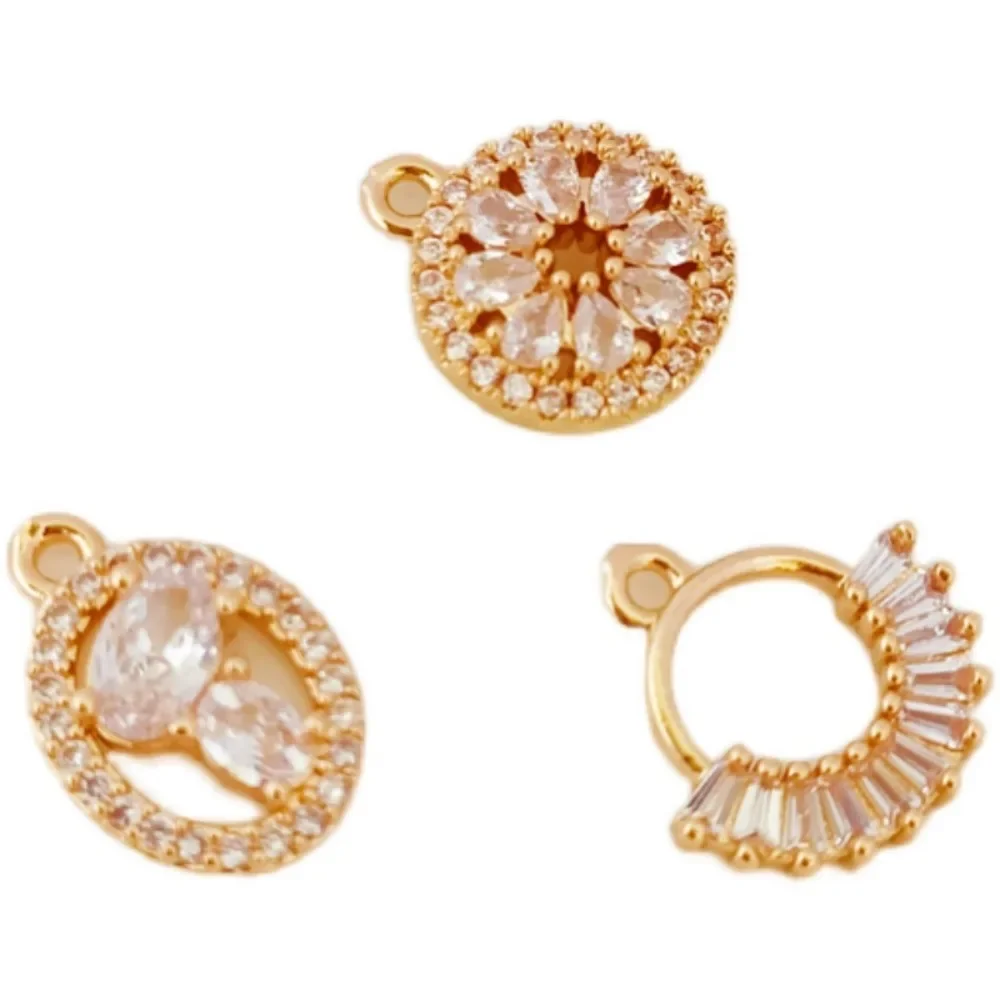 14K Micro-inlaid Zircon Flower Round and Oval Semi-pendant, DIY Jewelry Accessory Pendant