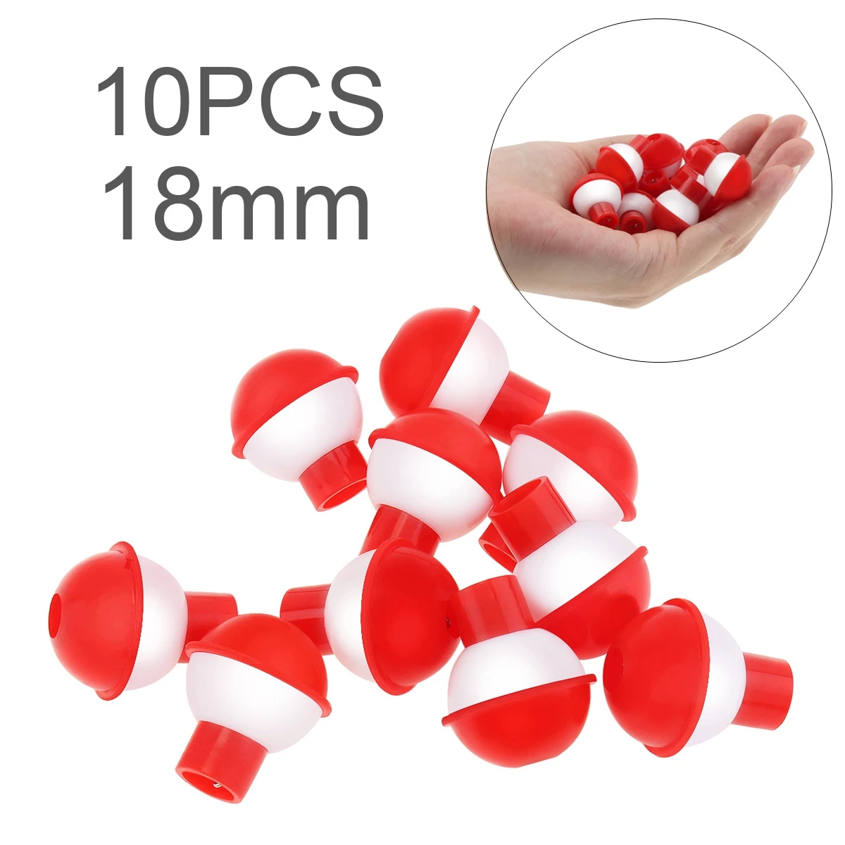 

10pcs/lot 18mm / 0.70inch Long Time Fishing Bobber Floats Set Hard ABS Snap on Red White Push Button Round Buoy Small Size