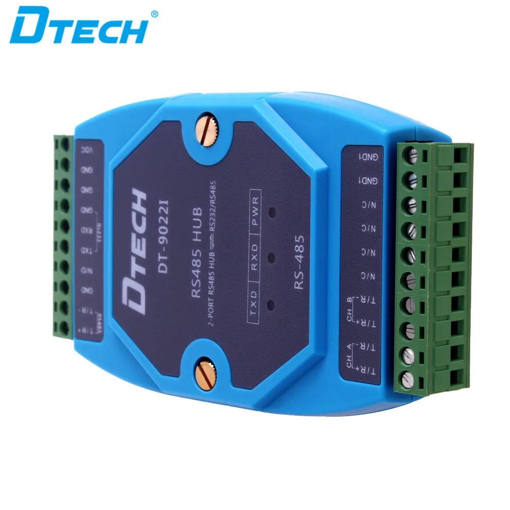 محول Dtech DB9 يدعم العزلة الكهروضوئية OEM ODM النشطة RS232 / RS485 إلى 2 منافذ RS485 HUB