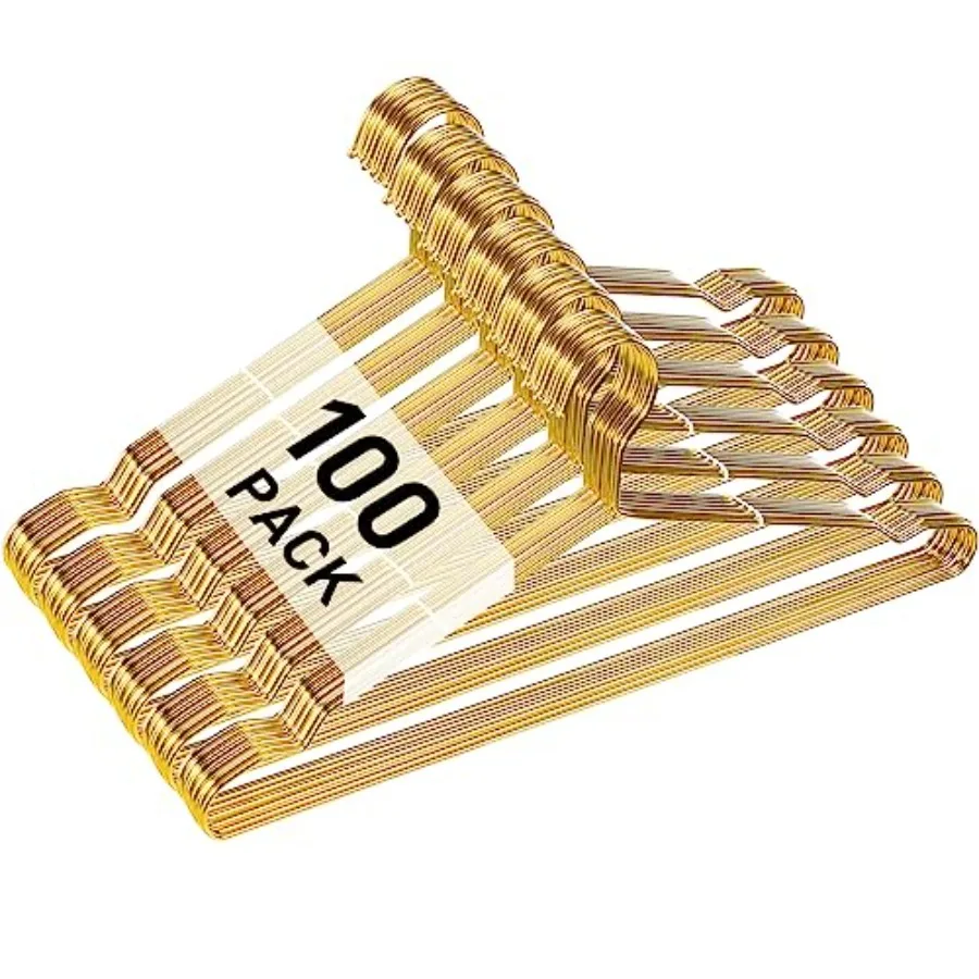 

100 Pcs Gold Stainless Steel Ultra-Thin Space-Saving Wire Hangers for Clothes Coats Suits Dresses Strong Lightweight Closet Org