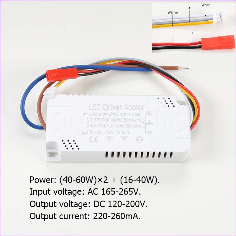 Driver LED corrente 220mA 20-40W/40-60W SMD PCB luce soffitto alimentazione 3 colori doppia uscita illuminazione trasformatori AC165-265V