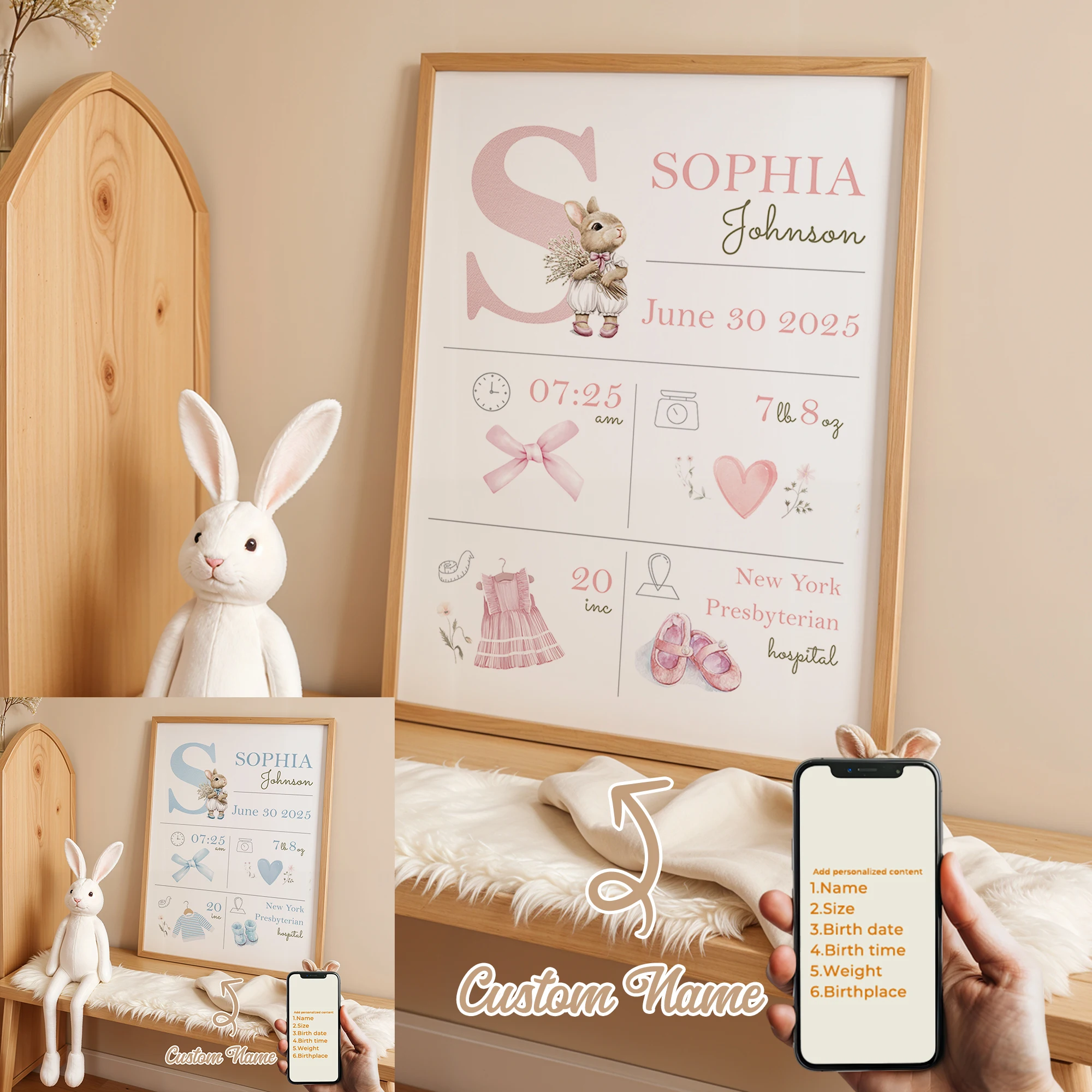 Personalized Custom Name Cartoon Child Birth Gift Wall Art Print Picture Canvas Poster Painting For Living Room Home Decor