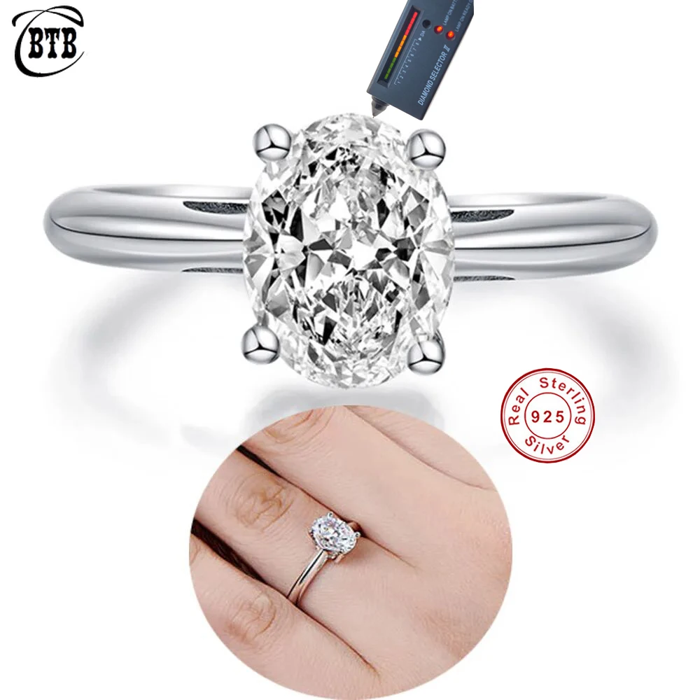 Cbtb جديد فضة 925 شكل بيضة مويسانيتي حقيقي خاتم الزفاف المشاركة خواتم الماس للنساء مجوهرات العروس