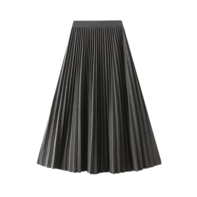 

Hot stamping woolen pleated skirt half skirt for women in autumn and winter 2025 new elastic high waist mid length organ skirt