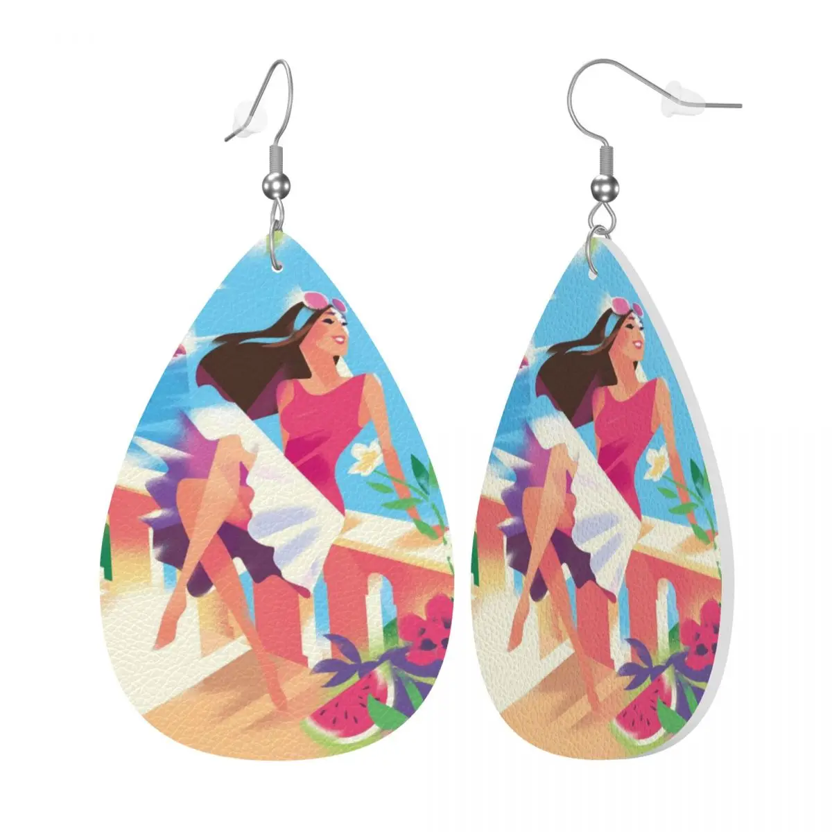 Custom E-Escadas Leather Teardrop Earrings for Women Leather Earrings Fashion Lightweight for Parties Holidays