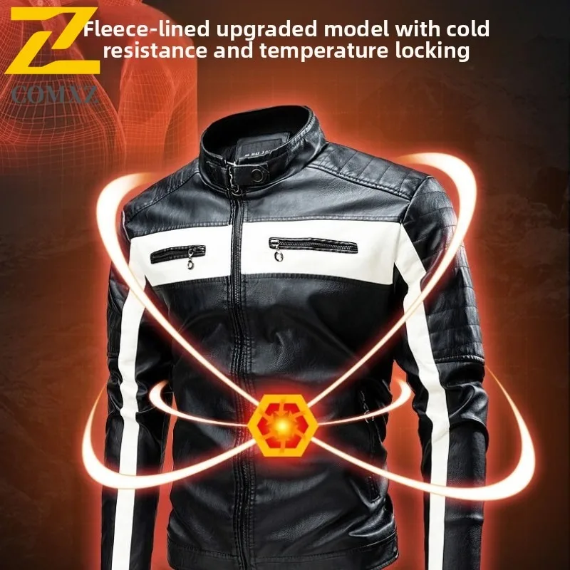 

COMXZ Cross Border Mens Leather Jacket PU Coat Motorcycle Jacket Fleece Leather