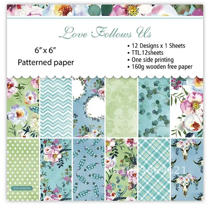 

12pc handmade craft paper pack love flower patterned paper Scrapbooking paper Background pad