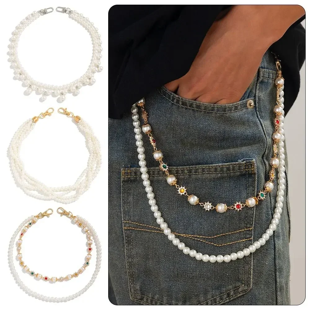 Fashion Paduan Seng Sabuk Rantai Rumbai Mutiara Punk Rumbai Jeans Rantai Hip Hop Senior Keren Celana Rantai Pria