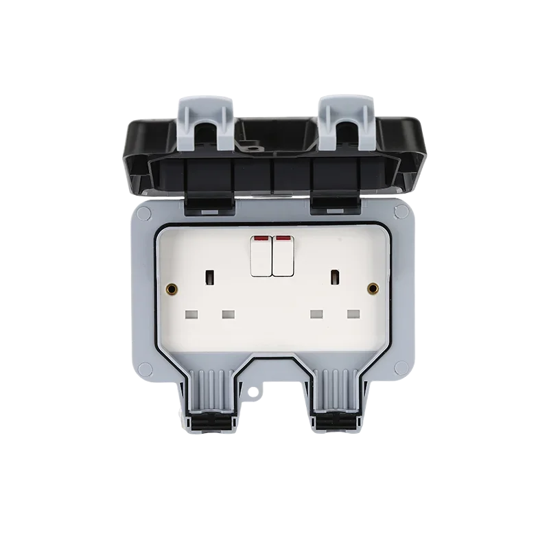 IP66 UK Standard Waterproof Outdoor Wall Socket With Switch for Home Garden Power Double Outlet Panel Suitable Large Plug