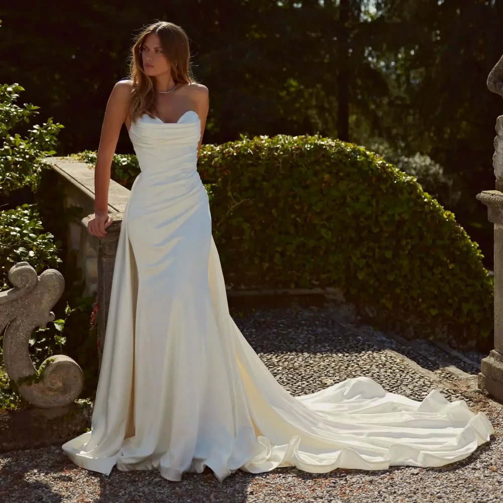 

Boho Customized Wedding Dresses Sweetheart Neck Simple Bride Robe Mermaid Detachable Train Bridal Gowns vestidos de noiva