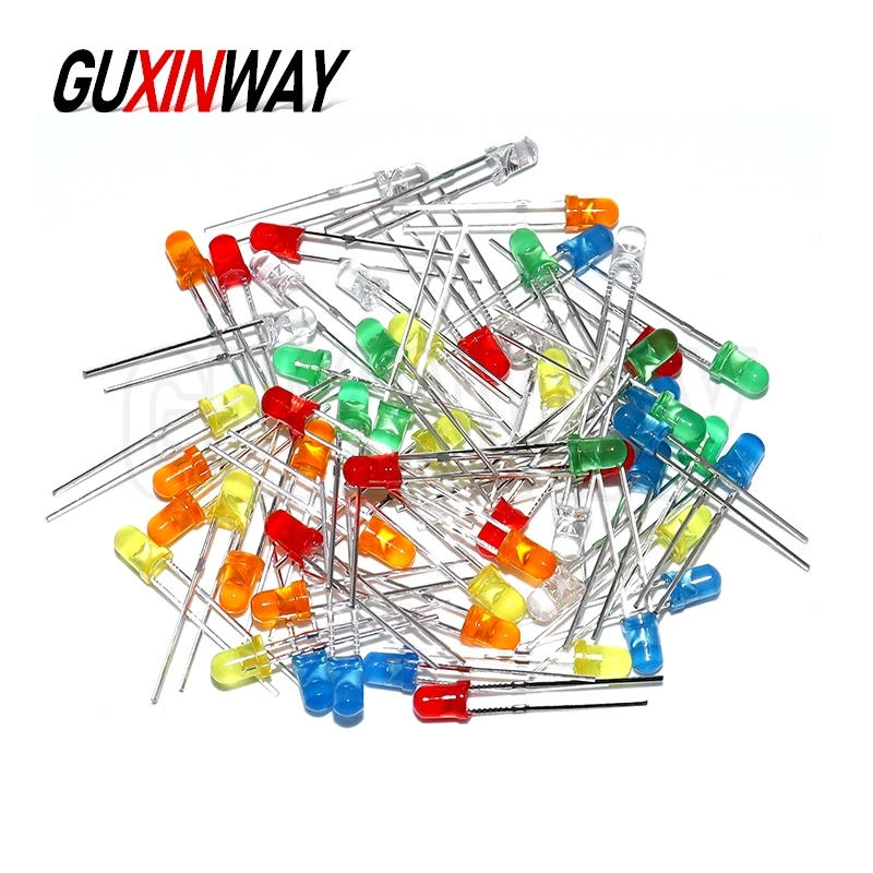 3 mm DIY Leuchtdiode Weiß Grün Rot Blau Gelb Orange Rosa Lila Warmweiß LED Diode F3 Sortiertes Kit