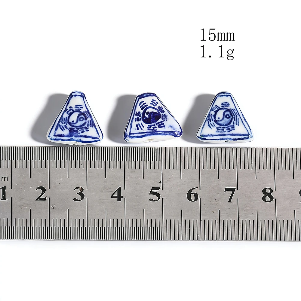 Chinese Style Blue and White Porcelain Tai Chi Bagua Triangle Bead Ceramic Amulet DIY Bracelet Door Curtain Decorative Accessory