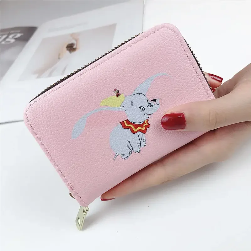 Disney's  Cartoon Dumbo Ladies Wallet Multi-card Slot Anti-theft Brush PU Short Zipper Multifunctional Cute Student Coin Purse