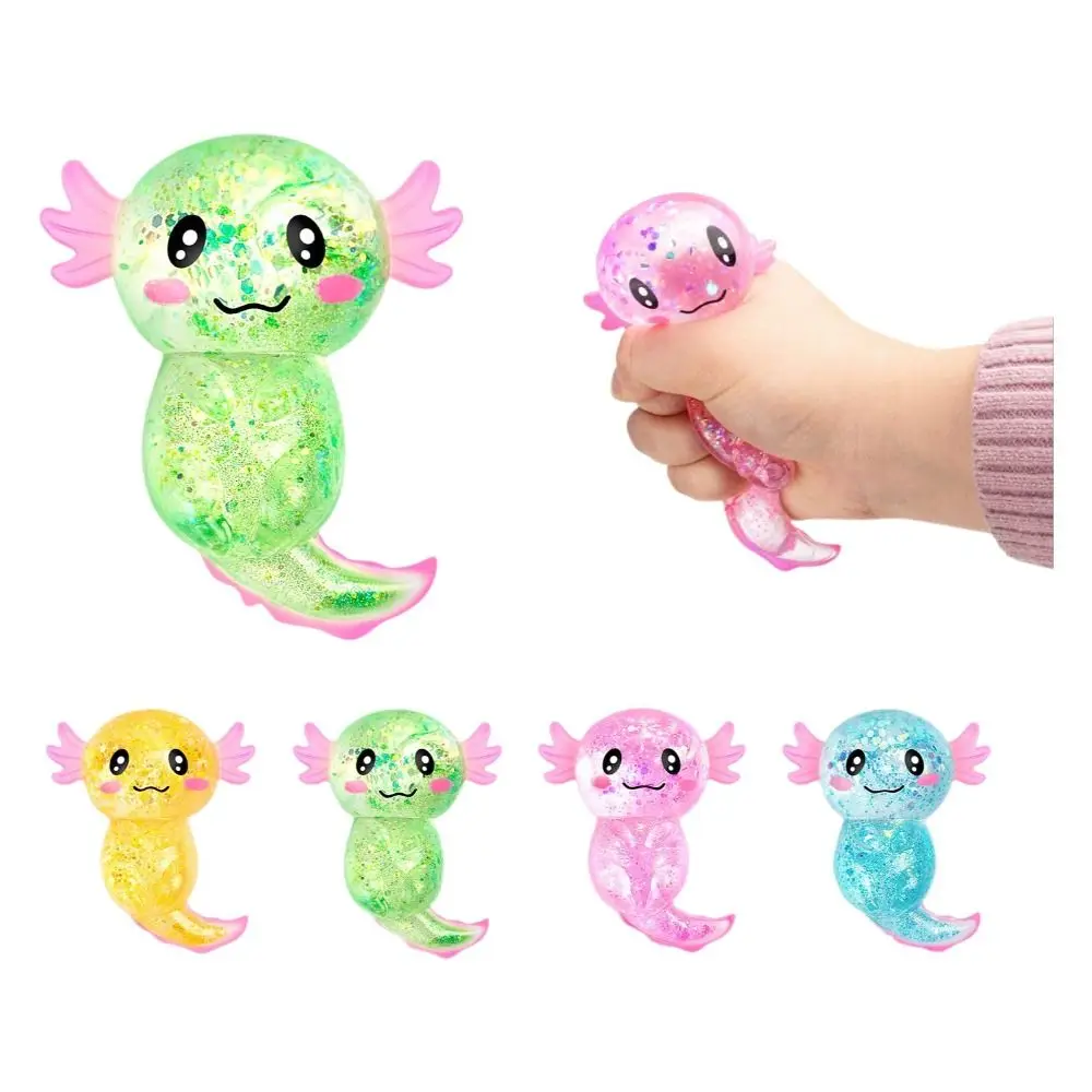 Glitter Squishy Stress Glitter Soothing Texture Cute Shape Axolotl Squishy Sugar Filled Stress Relief Sensory Relaxation Tool