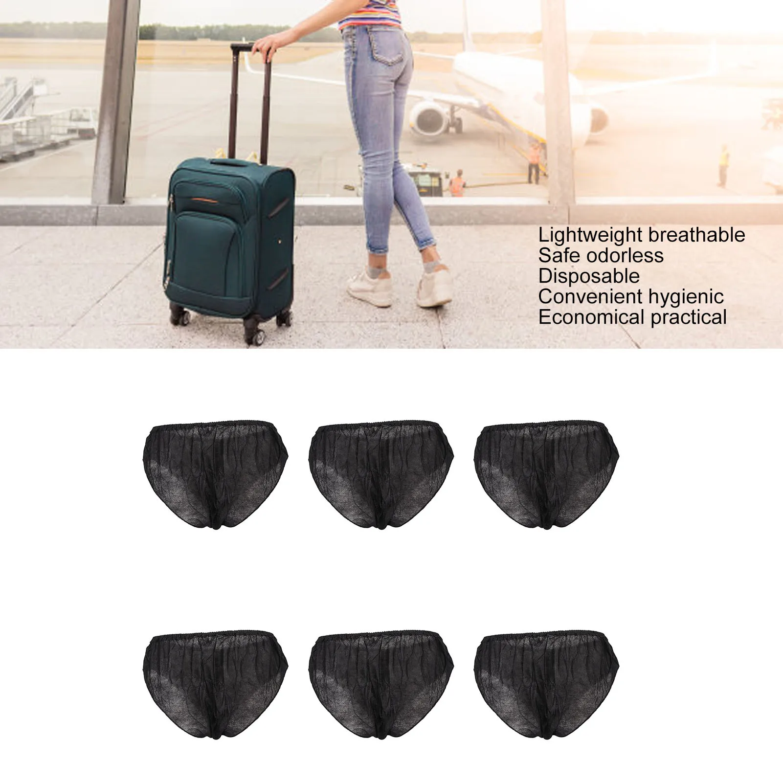 50pcs Disposable Underwear Black One Size Fits Most Portable Travel Underwear for Outdoor Tourism Hotel For Man Women