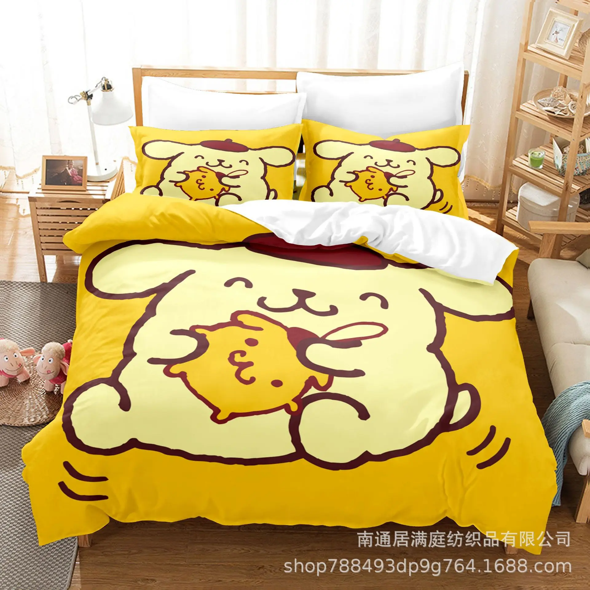 Cute Pom Pom Purin Bedding Sets Comforter Quilt Bed Cover Duvet Cover Pillow Case 2-3 Pieces Sets Kids Adult Size Bedroom Decor