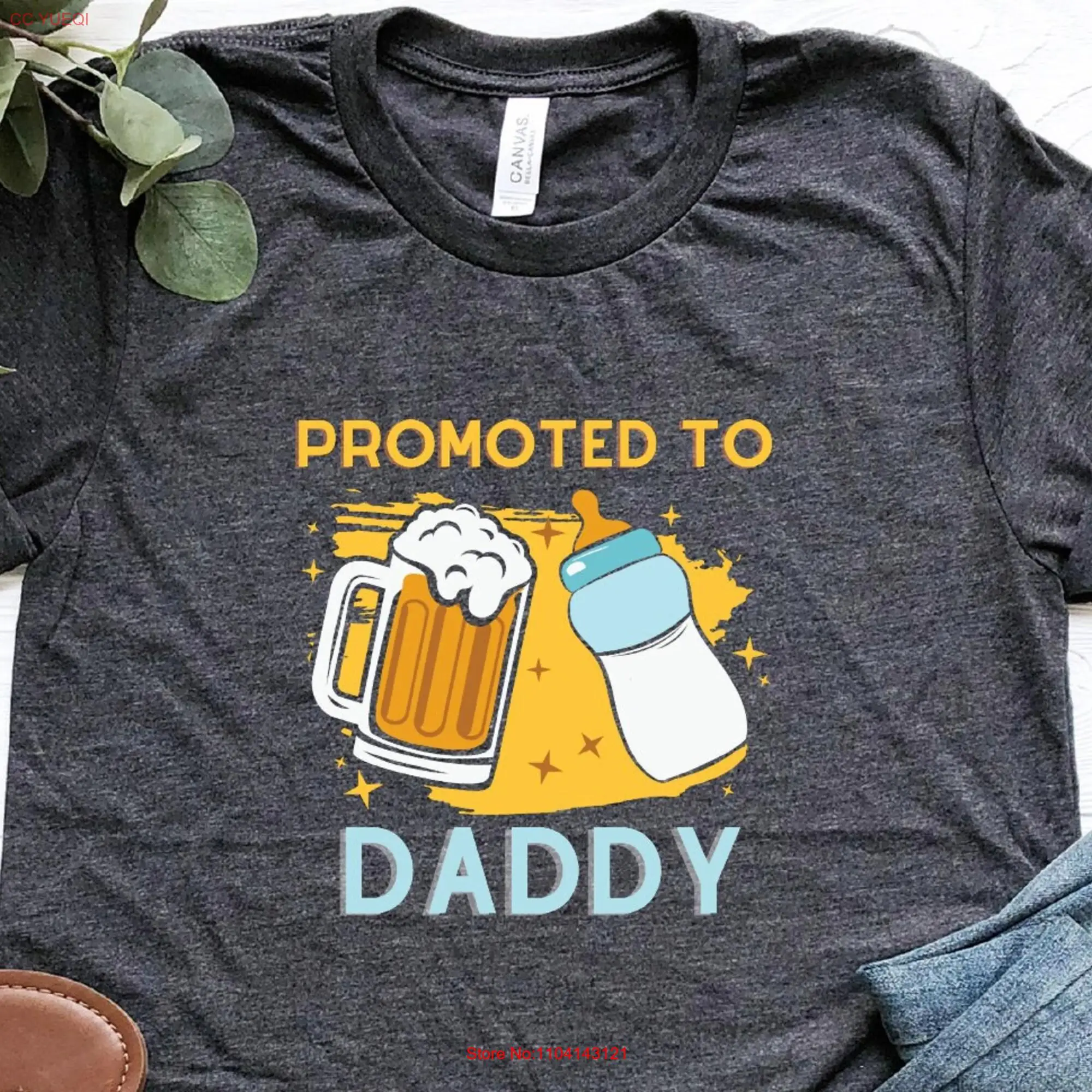 Promoted To Daddy T Shirt Soon Be Father New Dad Pregnancy Announcement Fathers Day Baby Bottle and Beer