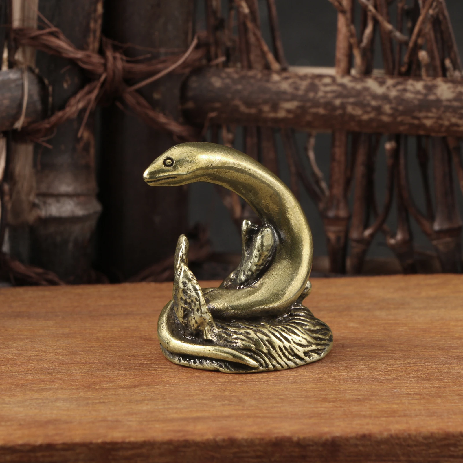 Traditional Chinese Solid Brass Snake Figurine Cute Zodiac Collectible  Ornament Tea Pet Lucky Zodiac Figurine Tea Tray Decor