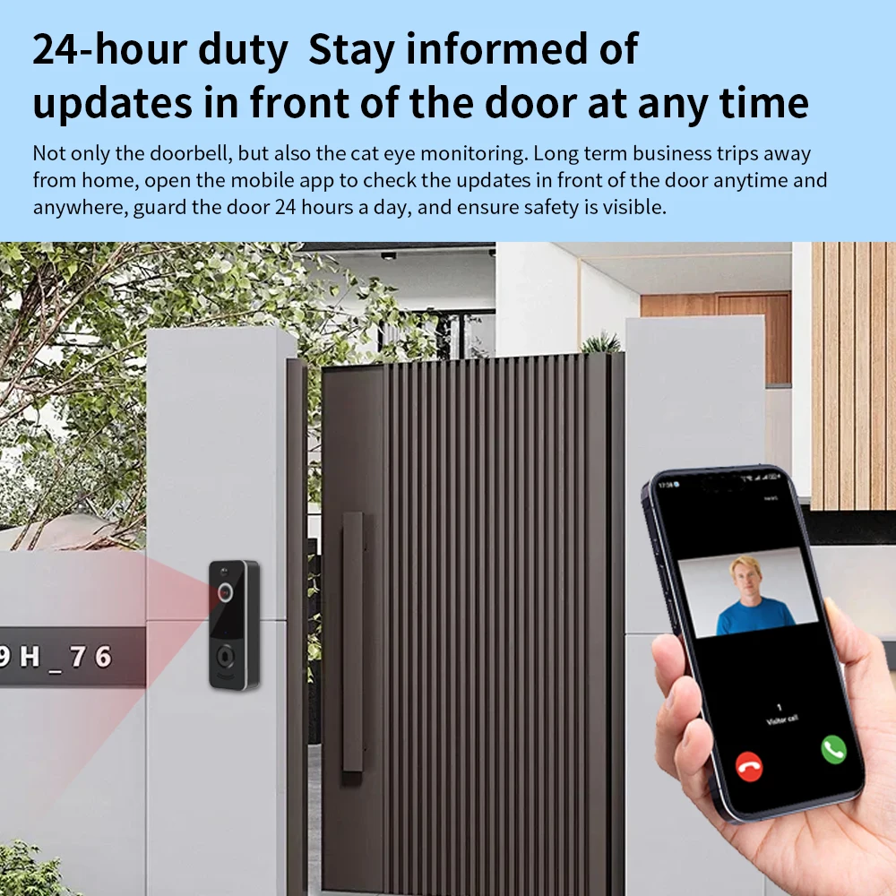 TTLOCK Smart Video Doorbell 1080P HD Outdoor Security Monitor with 2.4GHz WiFi Wireless Intercom  Waterproof Detection