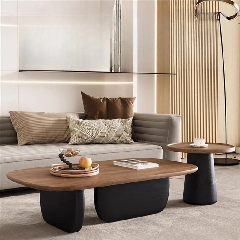 

walnut veneer coffee table tea table household living room high-end light luxury storage size round tea edge combination