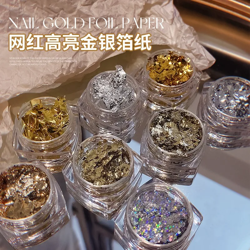 New Japanese Nail Art High Gloss Gold and Silver Foil Paper Shining Ultra-thin Popular DIY Nail Gold Foil Silver Foil Fragments