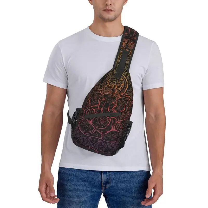 Fashion Lord Ganesha Mandala Pattern Crossbody Sling Backpack Men Elephant God Shoulder Chest Bag for Hiking