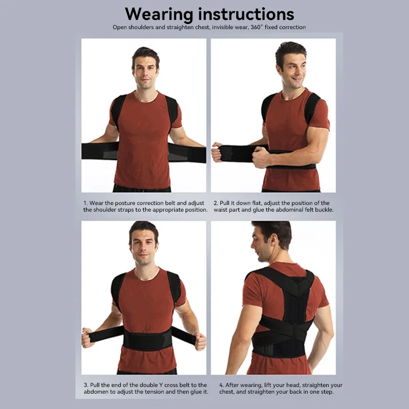 حزام مصحح وضعية الظهر للنساء والرجال، دعم قطني للظهر، دعم وضعية الكتف قابل للتعديل لتحسين الجنف