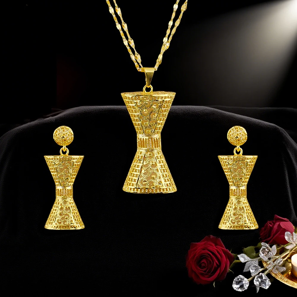 

Hot Ethiopian Dubai Jewelry Sets Gold Color Zinc Alloy Necklace And Earrings Sets For Women Nigeria Bridal Jewelry Set Wedding