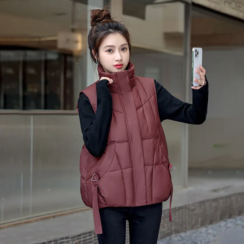 2025 moda inverno quente colete de algodão suave confortável leve sem mangas jaqueta sólida solta gola colete