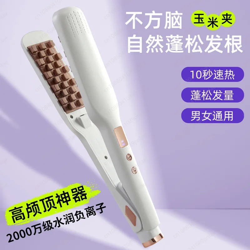Titanium Corn Perm Hair Crimper 2-in-1 Straightener Curler Volumizing Root Lifter for Men Women view 3