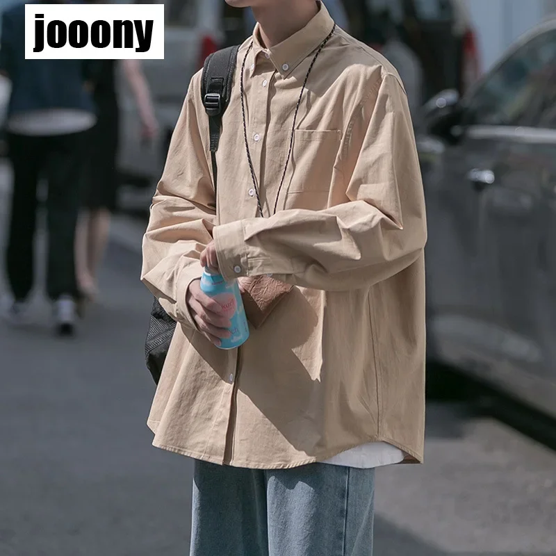 

2024 New Spring Summer Fashion Korean Harajuku Shirt Japanese Solid Color Shirt Men's Workwear Retro Leisure style Basic Daily