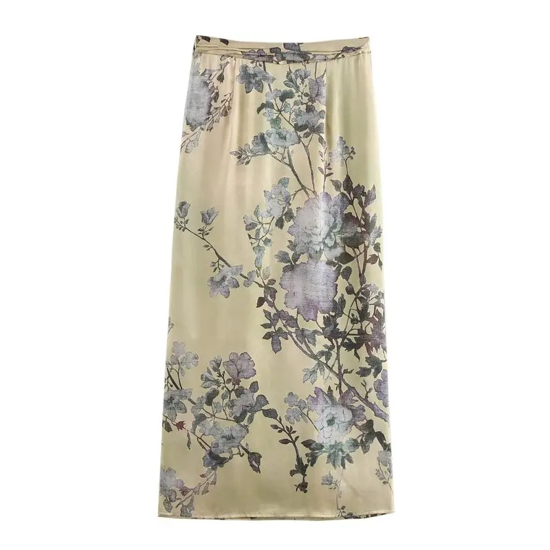 กระโปรงทรงเอลายดอกไม้ ดีไซน์สวยสำหรับผู้หญิง ฤดูใบไม้ร่วง 2024 ความยาวปานกลาง เอวกลาง  ใส่ได้หลากหลายโอกาส