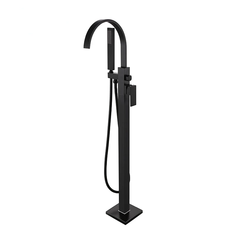 

Modern Design Matte Black Brass Freestanding Bathtub Faucet Shower Fixtures With Cross