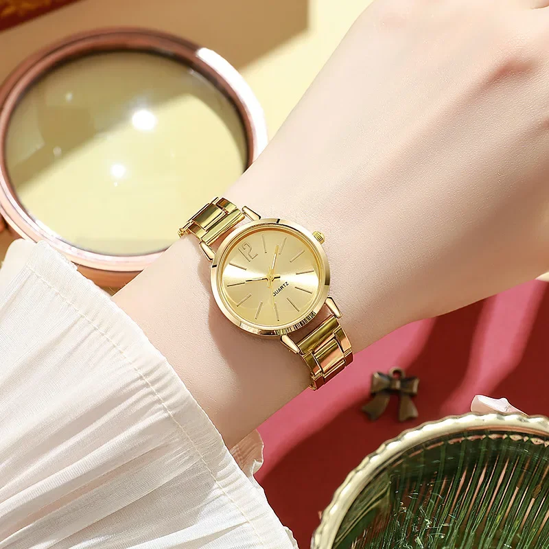 MAYZHISU Women\'s Wristwatch Simple Round Stainless Ladies Watches Gold Color Bracelet Quartz Watch Fashion Female Clock Gifts