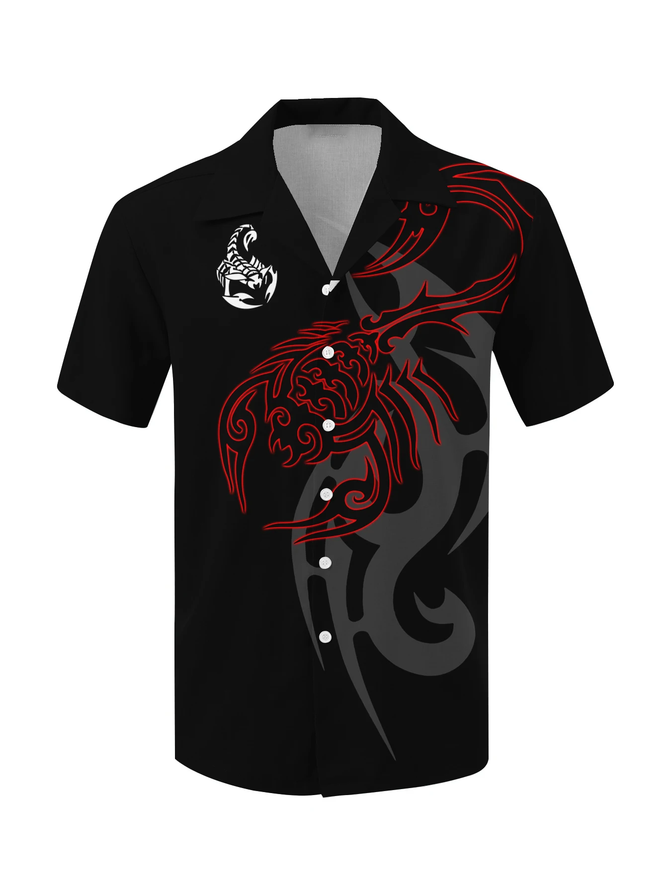 Camisa havaiana com ícone 3D para homem, manga curta, camisa animal, retrô, casual, preta, camiseta larga, 2024