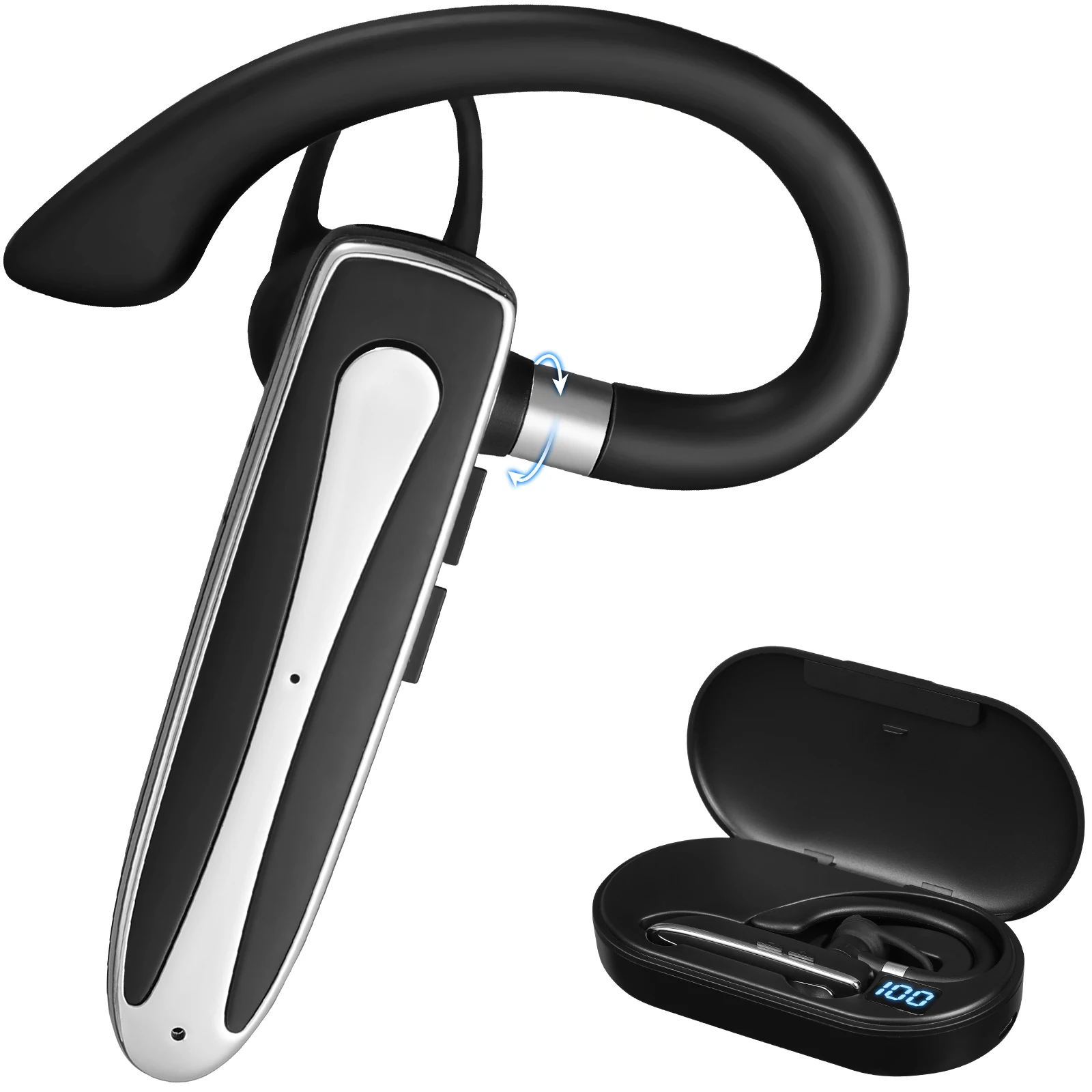 

Wireless Headphone Single Earpiece In Ear Sports Noise Cancelling Hands Free Earphone Charging Case Cell Phone Clear